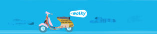 wolky shoes logo with collage style scooter