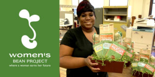 desiree displaying gift basket by womens bean project