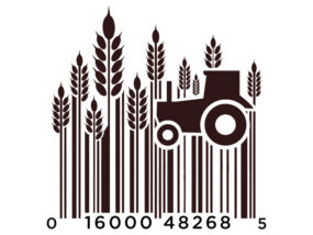bar code designed into wheat and tractor